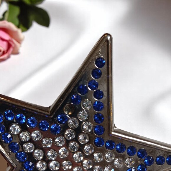 Silver Star Western Belt Buckle with Clear & Cobalt Crystals – Fits 1.5" Belt - Picture 9 of 9